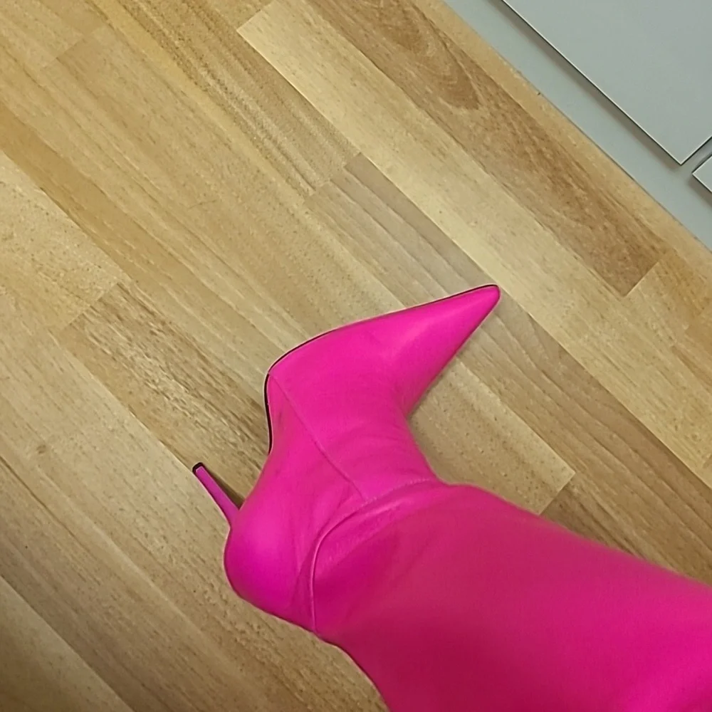 Over The Knee Hot Pink Genuine Leather Stiletto Boots 5-in Heel Read Description - Picture 4 of 17